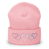 Bigender Pride Beanie: Interlaced Heart Outlines Embroidered Hat