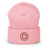 Embroidered Beanie: Lesbian Pride Ring Emblem Design