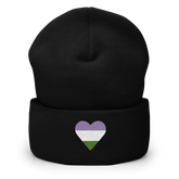 Genderqueer Flag Embroidered Heart Beanie: Celebratory LGBTQ+ Pride Design