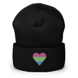 Polysexual Flag Embroidered Heart Beanie: Celebratory LGBTQ+ Pride Design