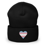 Transgender Flag Embroidered Heart Beanie: Celebratory LGBTQ+ Pride Design