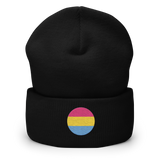 Pansexual Flag Embroidered Circle Beanie: Celebratory LGBTQ+ Pride Design