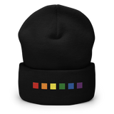 Embroidered Pride Beanie: Pride Flag Horizontal Square Design