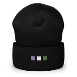 Embroidered Genderqueer Beanie: Pride Flag Horizontal Square Design