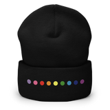 Embroidered Gilbert Baker Pride Beanie: Pride Flag Horizontal Circle Design