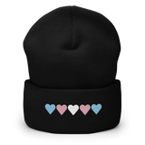Embroidered Transgender Beanie: Pride Flag Horizontal Heart Design