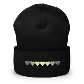 Embroidered Demigender Beanie: Pride Flag Horizontal Heart Design