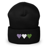 Embroidered Genderqueer Beanie: Pride Flag Horizontal Heart Design