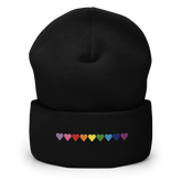Embroidered Gilbert Baker Pride Beanie: Pride Flag Horizontal Heart Design
