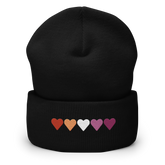 Embroidered Lesbian Beanie: Pride Flag Horizontal Heart Design