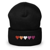 Embroidered Lesbian Beanie: Pride Flag Horizontal Heart Design