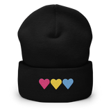 Embroidered Pansexual Beanie: Pride Flag Horizontal Heart Design