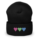 Embroidered Polysexual Beanie: Pride Flag Horizontal Heart Design