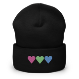 Embroidered Polysexual Beanie: Pride Flag Horizontal Heart Design