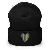 Demigender Heart Lines Beanie: Embroidered Pride Gradient Hat