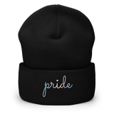Transgender Pride Beanie: Cursive 'Pride' in Gradient Colors