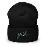 Gay Pride Beanie: Cursive 'Pride' in Gradient Colors