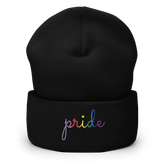 Gilbert Baker Pride Beanie: Cursive 'Pride' in Gradient Colors