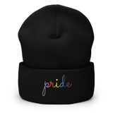 Gilbert Baker Pride Beanie: Cursive 'Pride' in Gradient Colors