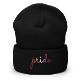 Lesbian Pride Beanie: Cursive 'Pride' in Gradient Colors