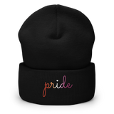 Lesbian Pride Beanie: Cursive 'Pride' in Gradient Colors