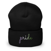 Genderqueer Pride Beanie: Cursive 'Pride' in Gradient Colors
