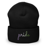 Genderqueer Pride Beanie: Cursive 'Pride' in Gradient Colors