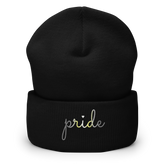 Demigender Pride Beanie: Cursive 'Pride' in Gradient Colors
