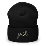 Demigender Pride Beanie: Cursive 'Pride' in Gradient Colors