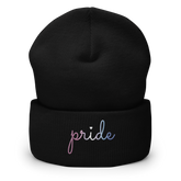 Bigender Pride Beanie: Cursive 'Pride' in Gradient Colors