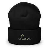 Demigender Love Script Beanie: Ellegantly Embroidered Pride Hat