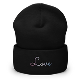 Bigender Love Script Beanie: Ellegantly Embroidered Pride Hat