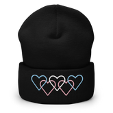 Transgender Pride Beanie: Interlaced Heart Outlines Embroidered Hat