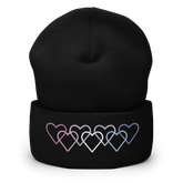 Bigender Pride Beanie: Interlaced Heart Outlines Embroidered Hat
