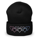 Bigender Pride Beanie: Interlaced Heart Outlines Embroidered Hat