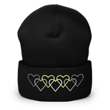 Demigender Pride Beanie: Interlaced Heart Outlines Embroidered Hat