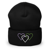 Genderqueer Pride Beanie: Interlaced Heart Outlines Embroidered Hat