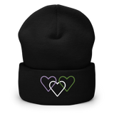 Genderqueer Pride Beanie: Interlaced Heart Outlines Embroidered Hat