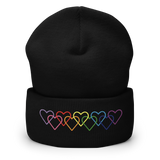 Gilbert Baker Pride Beanie: Interlaced Heart Outlines Embroidered Hat