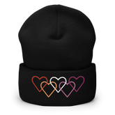 Lesbian Pride Beanie: Interlaced Heart Outlines Embroidered Hat