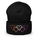Lesbian Pride Beanie: Interlaced Heart Outlines Embroidered Hat