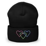 Polysexual Pride Beanie: Interlaced Heart Outlines Embroidered Hat