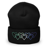 Gay Pride Beanie: Interlaced Heart Outlines Embroidered Hat