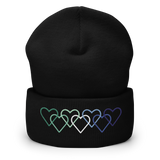 Gay Pride Beanie: Interlaced Heart Outlines Embroidered Hat