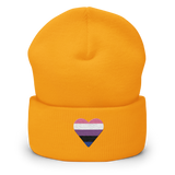 Genderfluid Flag Embroidered Heart Beanie: Celebratory LGBTQ+ Pride Design