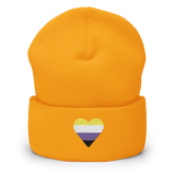 Nonbinary Flag Embroidered Heart Beanie: Celebratory LGBTQ+ Pride Design