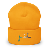 Gay Pride Beanie: Cursive 'Pride' in Gradient Colors