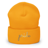 Demigender Pride Beanie: Cursive 'Pride' in Gradient Colors