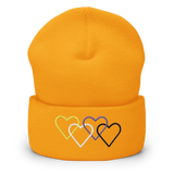 Nonbinary Pride Beanie: Interlaced Heart Outlines Embroidered Hat