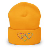 Polysexual Pride Beanie: Interlaced Heart Outlines Embroidered Hat